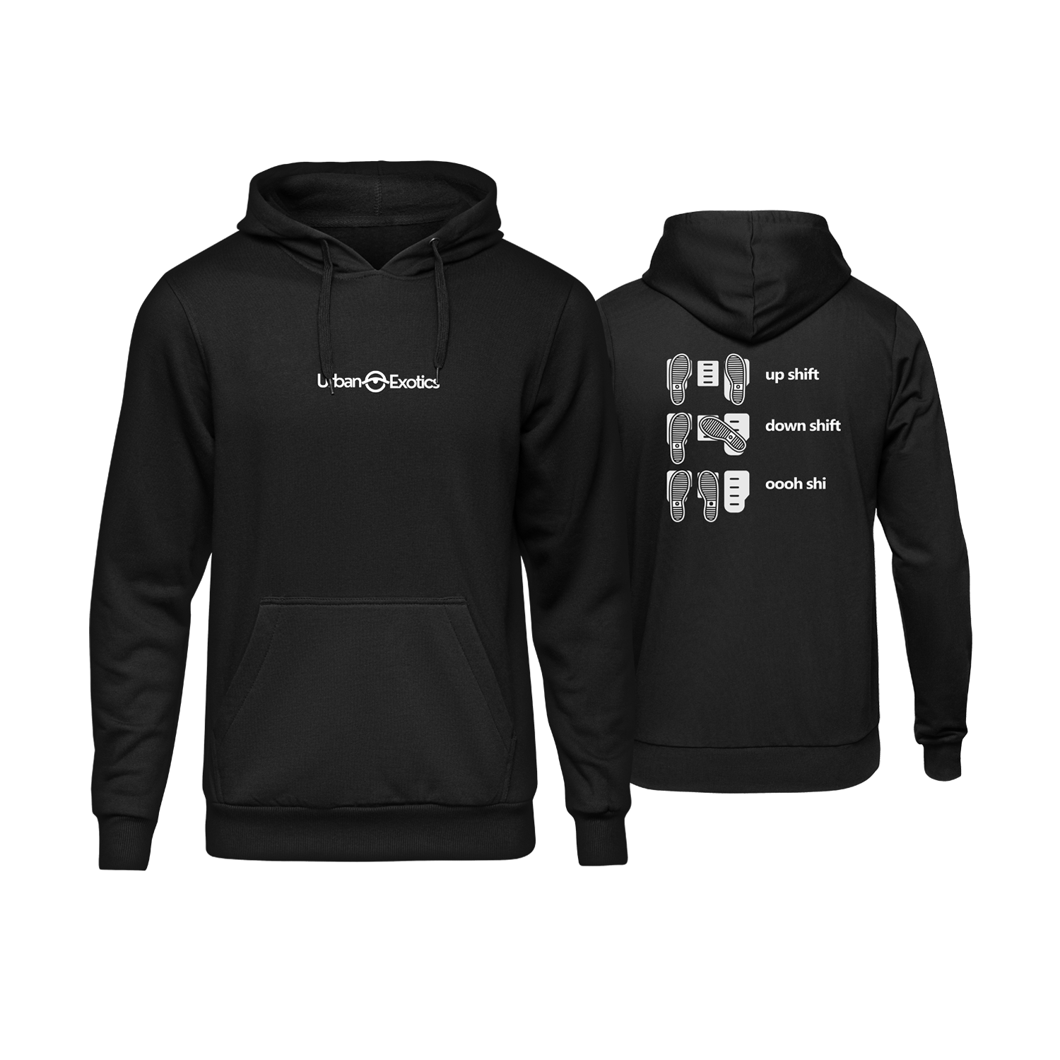 Shift Skills Hoodie with a manual transmission shift pattern graphic on the chest