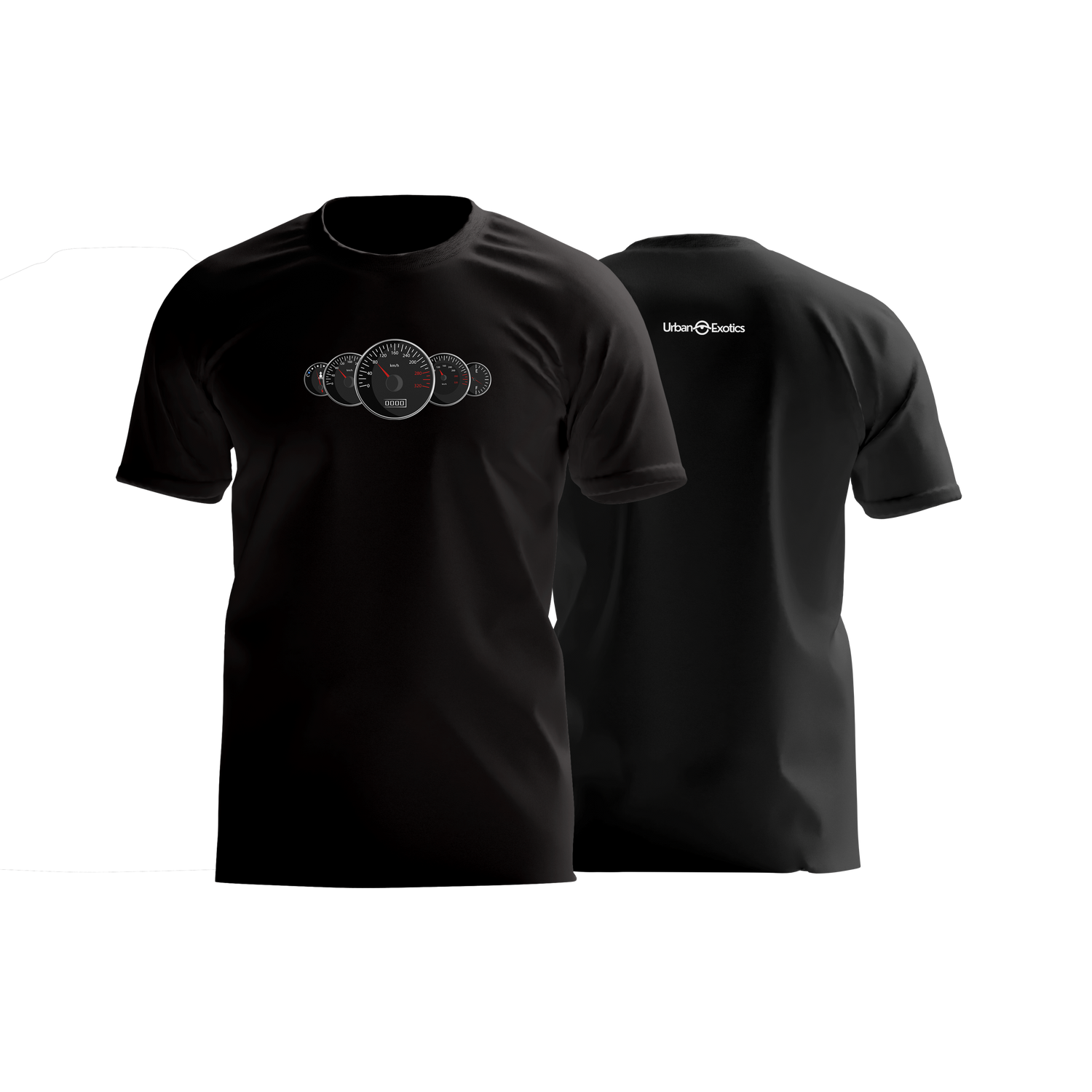 Speedometer Cluster Hoodie featuring a detailed automotive gauge and tachometer graphic.