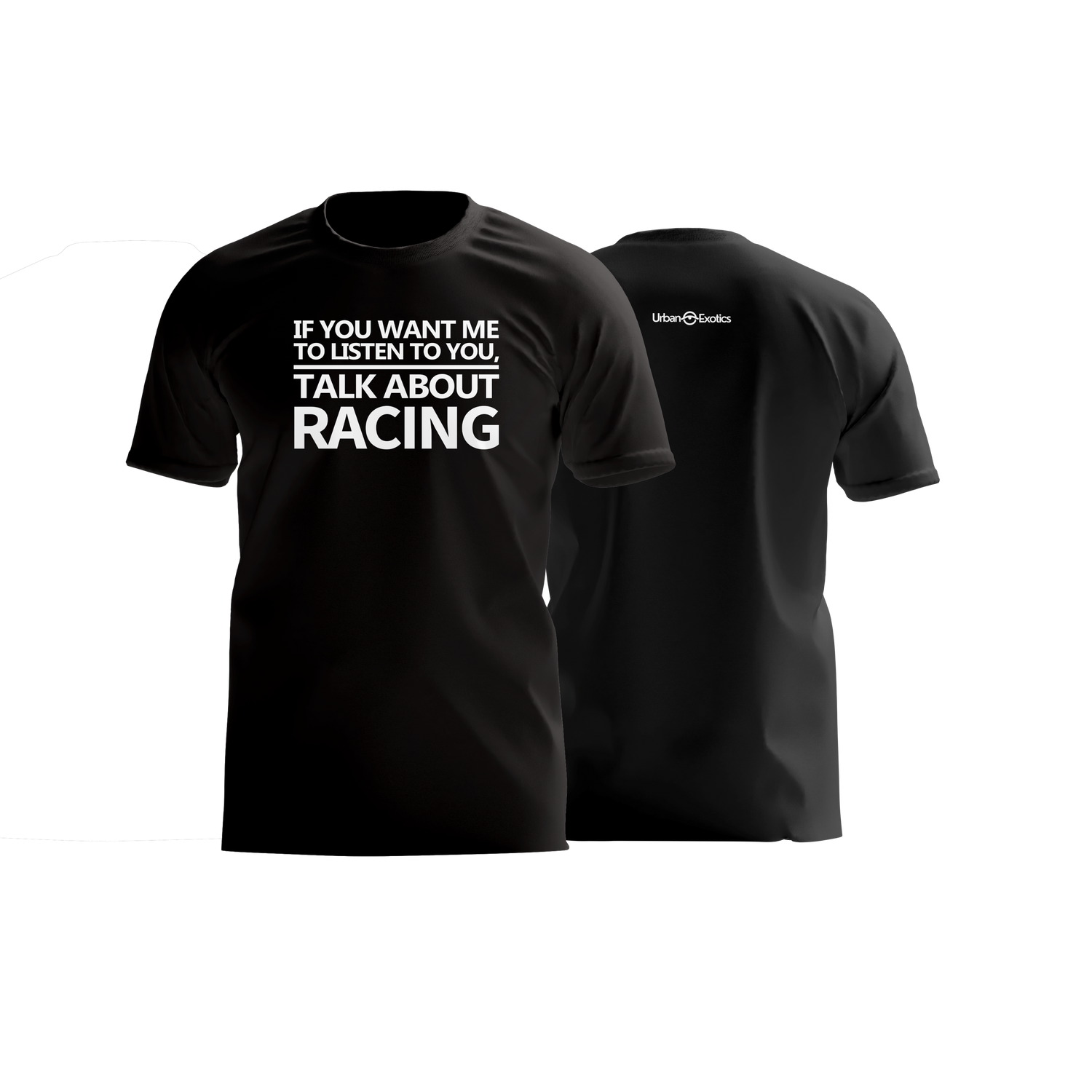 Talk About Racing collection featuring checkered flag and motorsport graphic apparel.